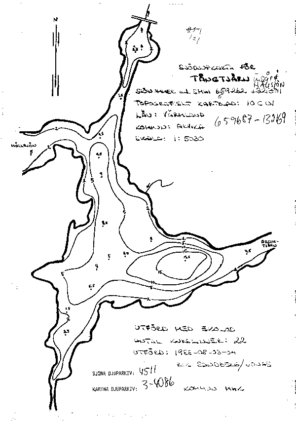 Djupkarta för Hällsjön i Arvika — Hällsjön — blad 3-4086 (SMHI Vattenwebb)