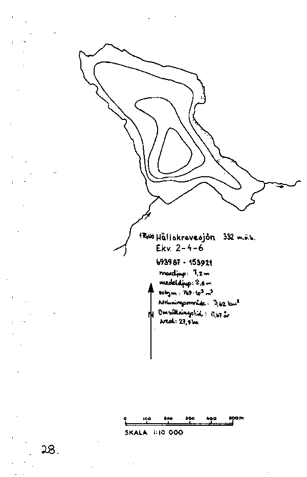 Djupkarta för Hällskrevesjön — Hällskrevesjön — blad 5-0654 (SMHI Vattenwebb)