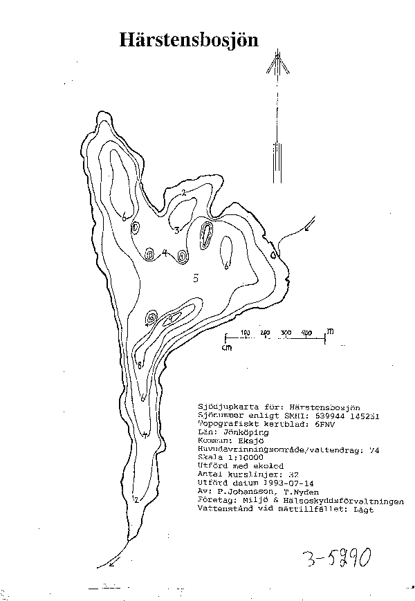 Djupkarta för Härstensbosjön — Härstensbosjön — blad 3-5290 (SMHI Vattenwebb)