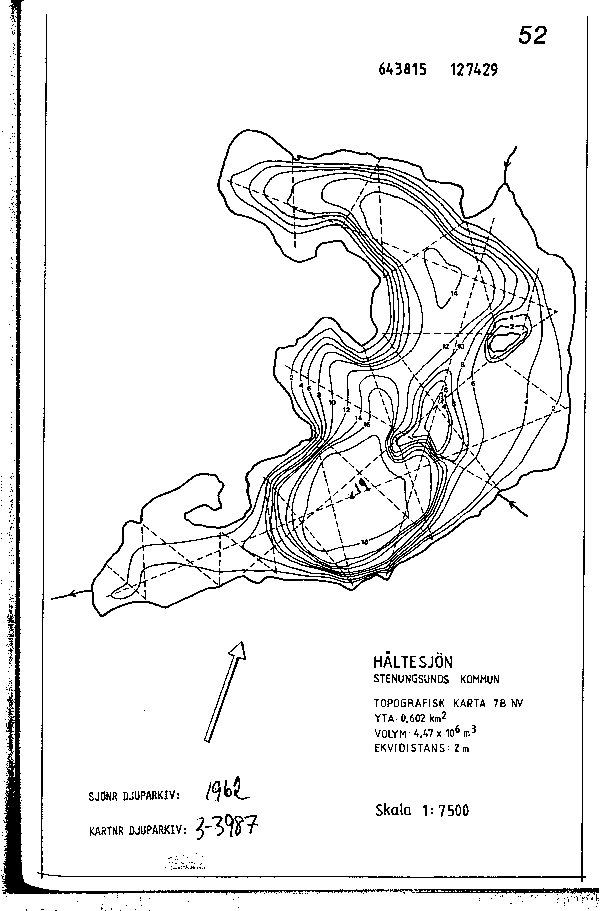 Djupkarta för Håltesjön — Håltesjön — blad 3-3987 (SMHI Vattenwebb)