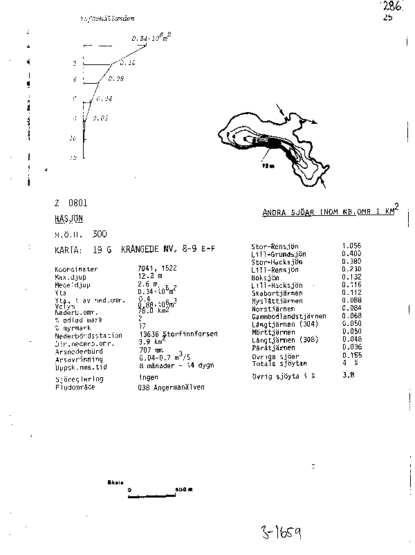 Djupkarta för Håsjön i Sollefteå — Håsjön — blad 3-1659 (SMHI Vattenwebb)