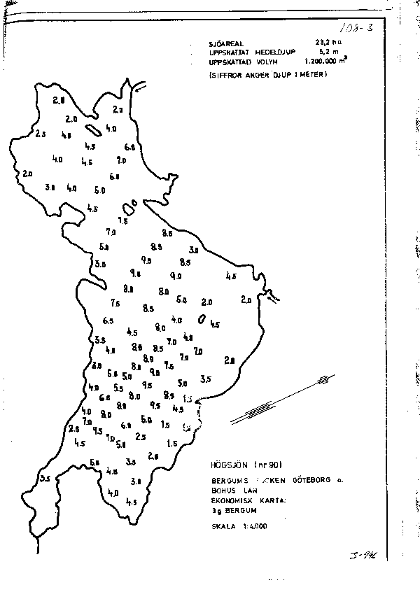 Djupkarta för Högsjön i Göteborg — Högsjön — blad 3-0946 (SMHI Vattenwebb)