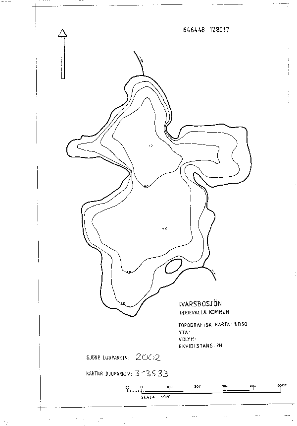 Djupkarta för Ivarsbosjön — Ivarsbosjön — blad 3-3533 (SMHI Vattenwebb)