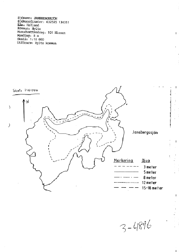 Djupkarta för Jansbergssjön — Jansbergssjön — blad 3-4896 (SMHI Vattenwebb)