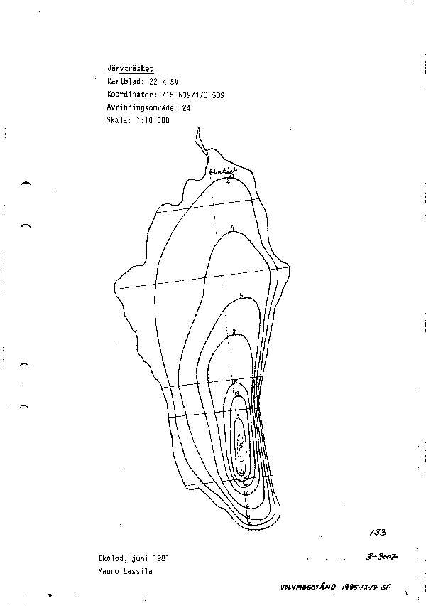 Djupkarta för Järvträsket i Skellefteå — Järvträsket — blad 3-3007 (SMHI Vattenwebb)