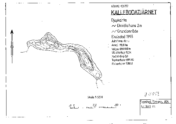Djupkarta för Kallebodatjärnet — Kallebodatjärnet — blad 2-0752 (SMHI Vattenwebb)