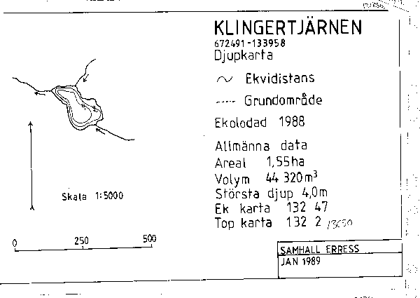 Djupkarta för Klingertjärnen i Värmland — SMHI Vattenwebb