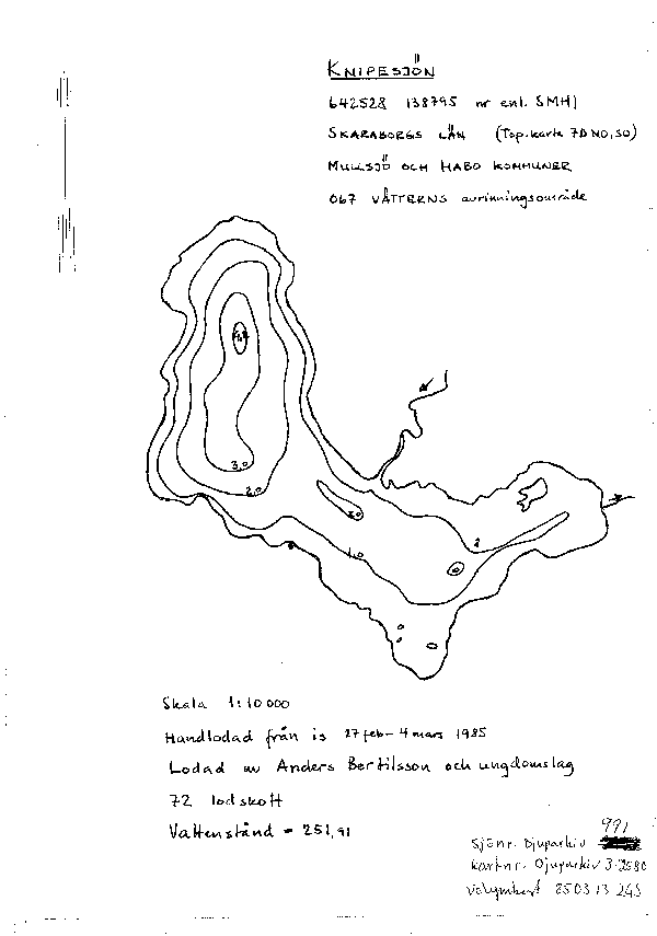 Djupkarta för Knipesjön — Knipesjön — blad 3-2580 (SMHI Vattenwebb)