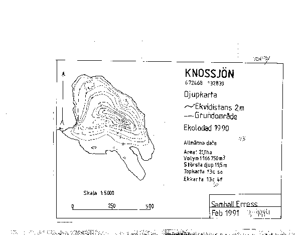 Djupkarta för Knossjön — SMHI Vattenwebb