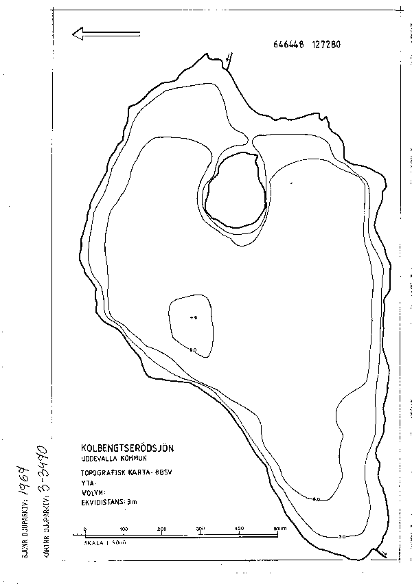 Djupkarta för Kolbengtserödsjön — Kolbengtserödsjön — blad 3-3470 (SMHI Vattenwebb)