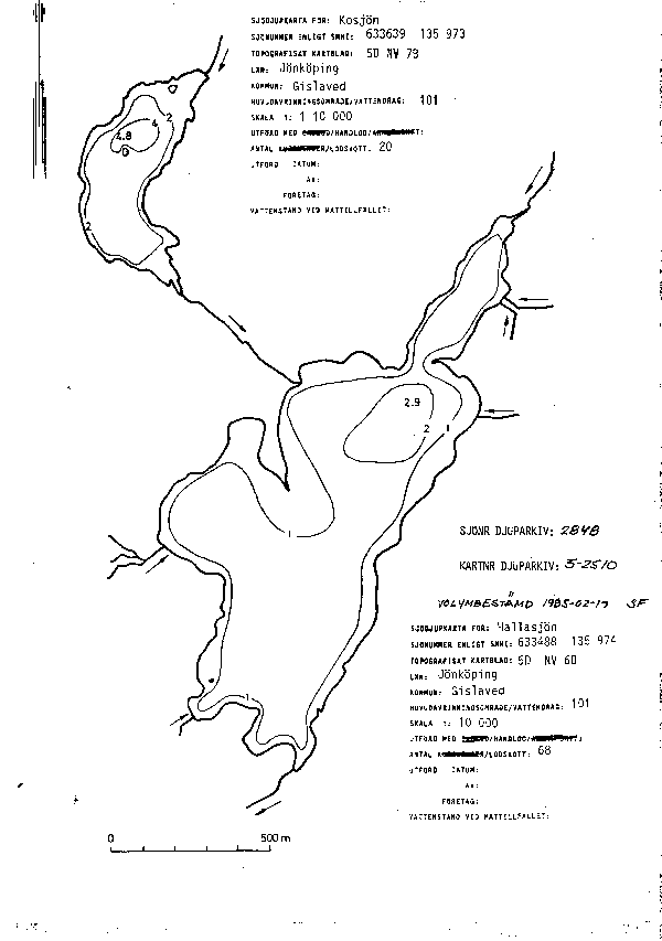 Djupkarta för Kosjön i Gislaved — Kosjön — blad 3-2511 (SMHI Vattenwebb)