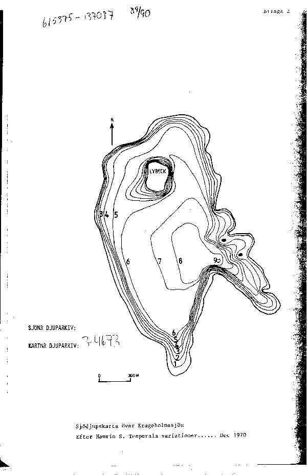 Djupkarta för Krageholmssjön — Krageholmssjön — blad 3-4673 (SMHI Vattenwebb)