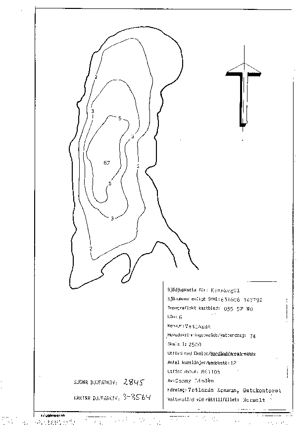Djupkarta för Krankegöl — Krankegöl — blad 3-3564 (SMHI Vattenwebb)