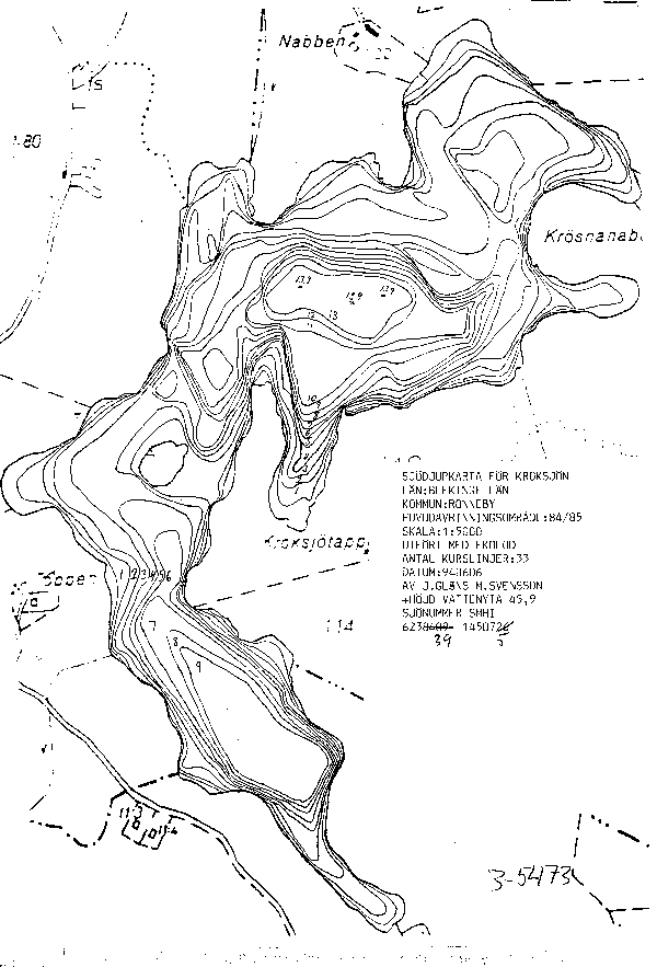 Djupkarta för Kroksjön i Ronneby — Kroksjön — blad 3-5473 (SMHI Vattenwebb)
