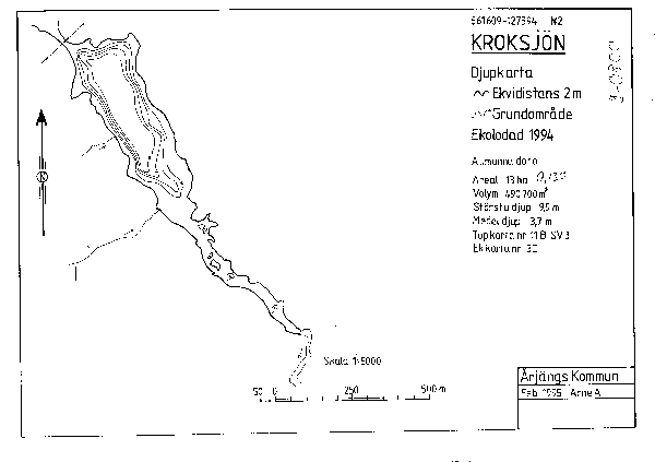 Djupkarta för Kroksjön i Årjäng — Kroksjön — blad 2-0800 (SMHI Vattenwebb)
