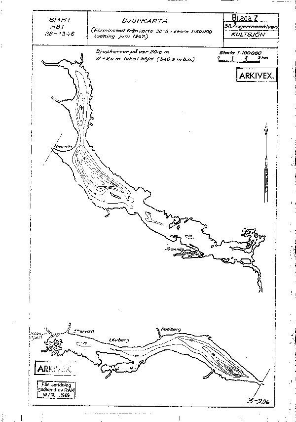Djupkarta för Kultsjön — Kultsjön — blad 3-0206 (SMHI Vattenwebb)