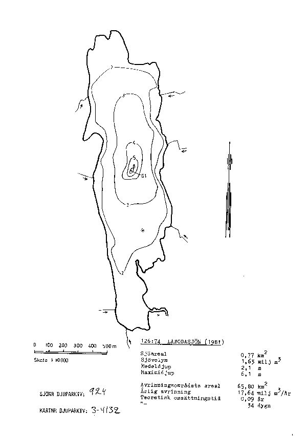 Djupkarta för Labodasjön — Labodasjön — blad 3-4132 (SMHI Vattenwebb)