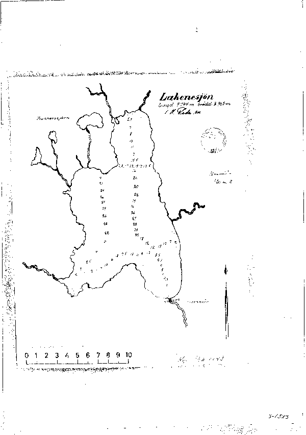 Djupkarta för Lakenesjön — Lakenesjön — blad 3-1383 (SMHI Vattenwebb)