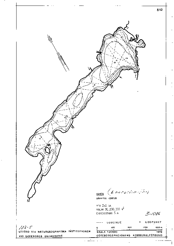 Djupkarta för Landvettersjön — Landvettersjön — blad 3-1086 (SMHI Vattenwebb)