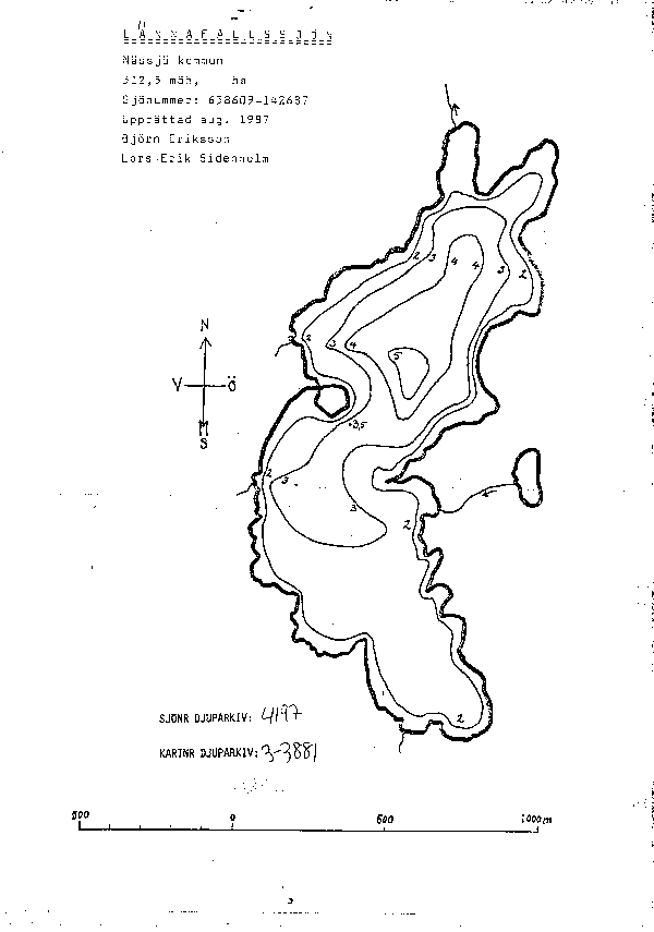 Djupkarta för Lannafallssjön — Lannafallssjön — blad 3-3881 (SMHI Vattenwebb)