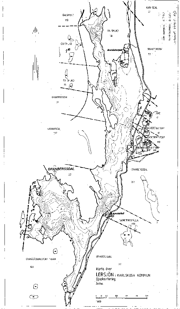 Djupkarta för Lersjön i Karlskoga — Lersjön — blad 2-0251 (SMHI Vattenwebb)