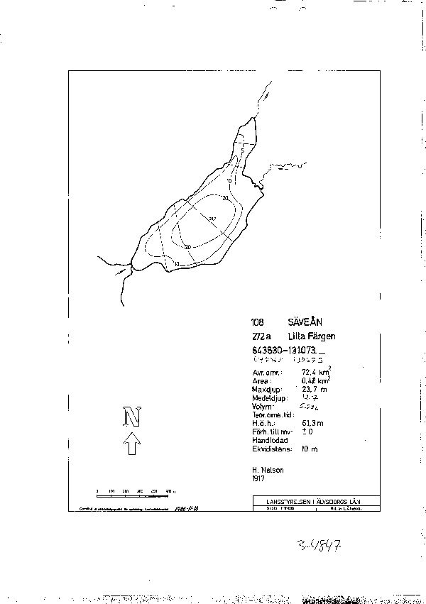 Djupkarta för Lilla Färgen — Lilla Färgen — blad 3-4847 (SMHI Vattenwebb)