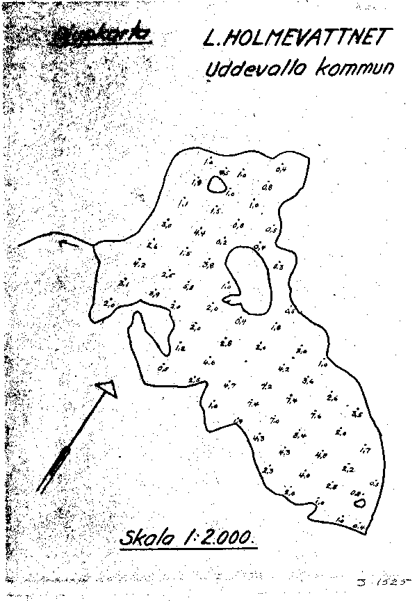 Djupkarta för Lilla Holmevattnet — Lilla Holmevattnet — blad 3-1525 (SMHI Vattenwebb)