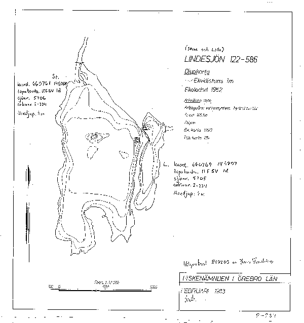 Djupkarta för Lilla Lindessjön — Lilla Lindessjön — blad 2-0234 (SMHI Vattenwebb)