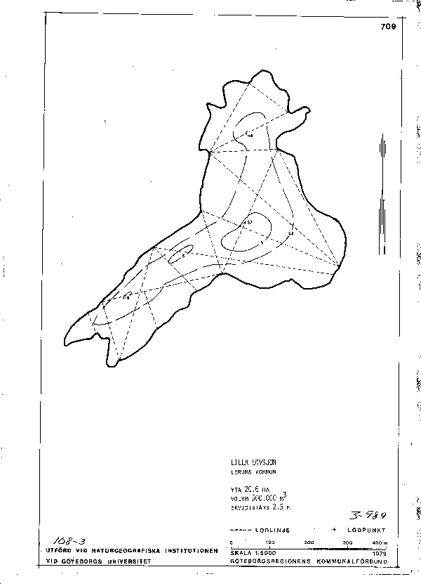 Djupkarta för Lilla Lövsjön i Lerum — Lilla Lövsjön — blad 3-0989 (SMHI Vattenwebb)