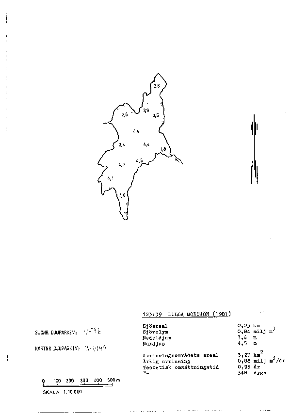 Djupkarta för Lilla Morsjön — Lilla Morsjön — blad 3-4149 (SMHI Vattenwebb)