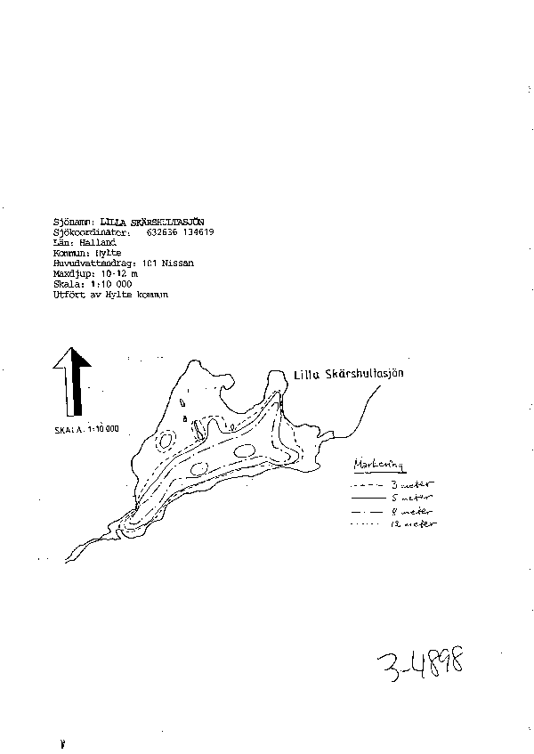 Djupkarta för Lilla Skärshultasjön — Lilla Skärhultasjön — blad 3-4898 (SMHI Vattenwebb)