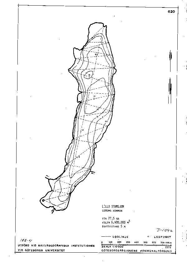 Djupkarta för Lilla Stamsjön i Lerum — Lilla Stamsjön — blad 3-1042 (SMHI Vattenwebb)