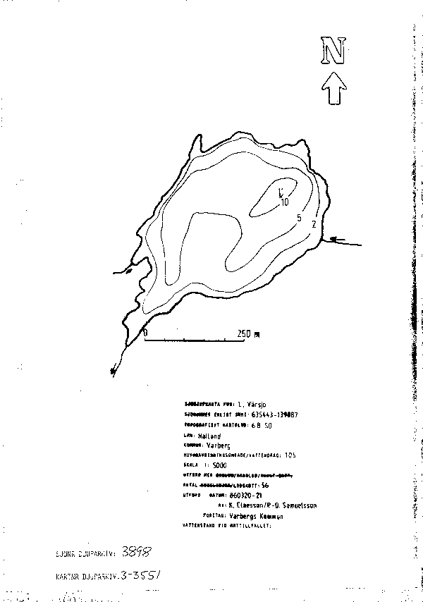 Djupkarta för Lilla Värsjö — Lilla Värsjö — blad 3-3551 (SMHI Vattenwebb)