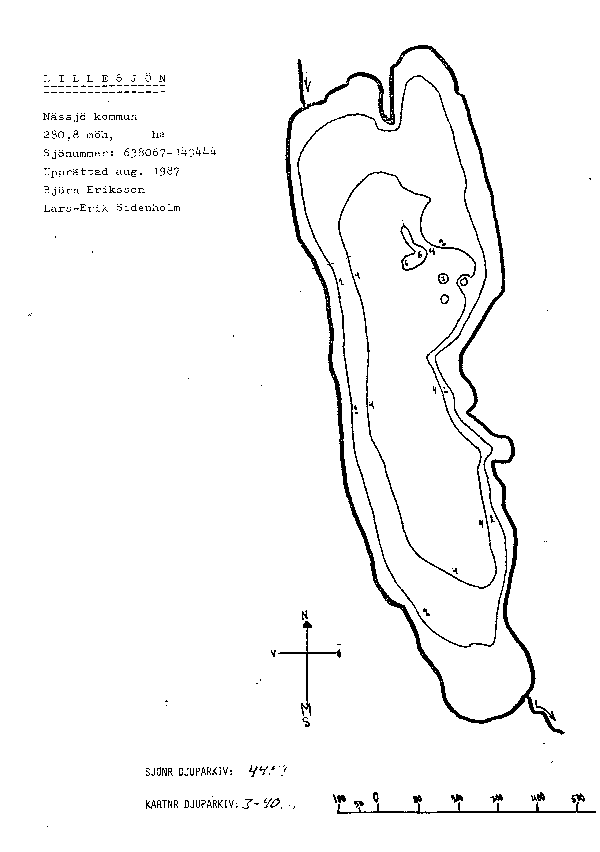 Djupkarta för Lillesjön i Nässjö — Lillesjön — blad 3-4029 (SMHI Vattenwebb)