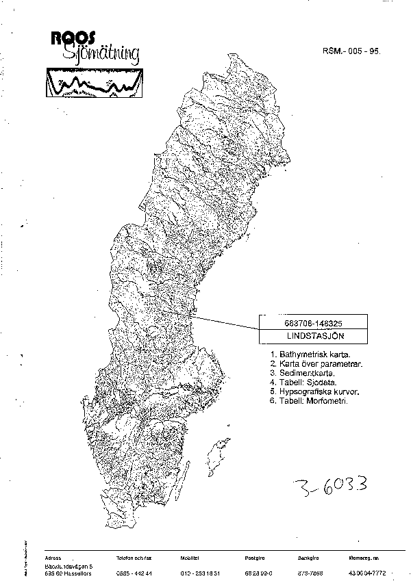 Djupkarta för Lindstasjön — Lindstasjön — blad 3-6033 (SMHI Vattenwebb)