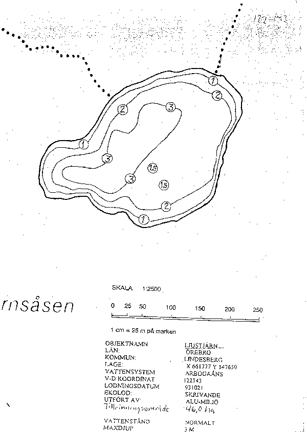 Djupkarta för Ljustjärnen i Lindesberg — SMHI Vattenwebb