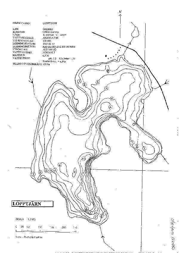 Djupkarta för Lopptjärnen — Lopptjärn — blad 2-0818 (SMHI Vattenwebb)