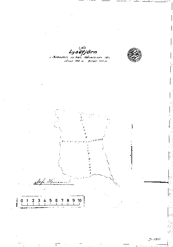 Djupkarta för Lysedtjärnet — Lysedtjärnet — blad 3-1140 (SMHI Vattenwebb)