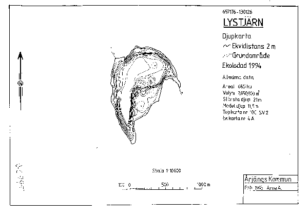 Djupkarta för Lystjärn i Årjäng — Lystjärn — blad 2-0795 (SMHI Vattenwebb)