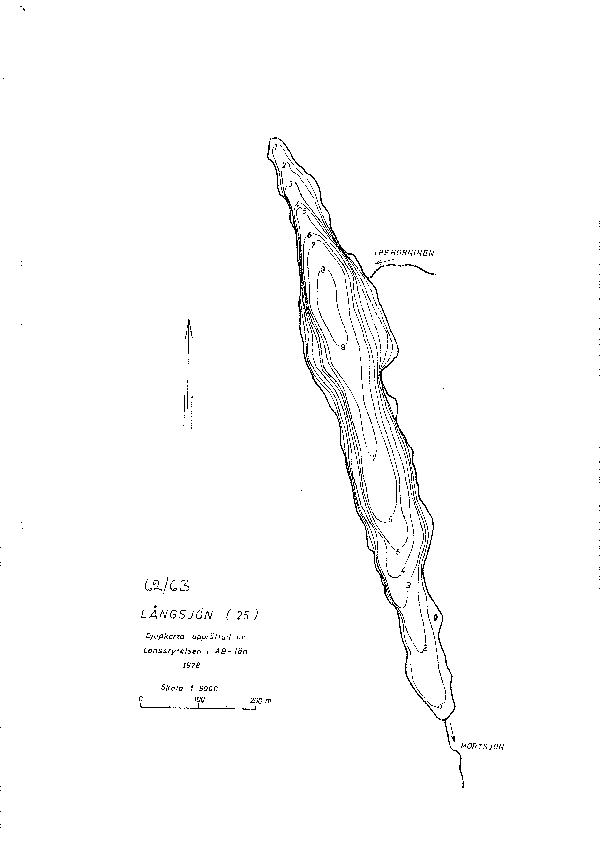 Djupkarta för Långsjön i Tyresö — Långsjön — blad 3-1885 (SMHI Vattenwebb)