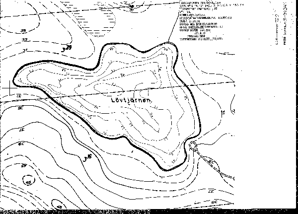 Djupkarta för Lövtjärnen i Sandviken — Lövtjärn — blad 3-3434 (SMHI Vattenwebb)