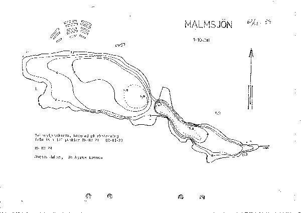 Djupkarta för Malmsjön i Botkyrka — Malmsjön — blad 3-4283 (SMHI Vattenwebb)