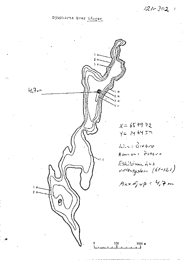 Djupkarta för Mellanlången — Mellanlången — blad 3-4061 (SMHI Vattenwebb)