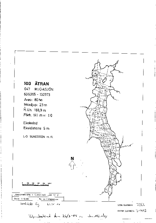 Djupkarta för Mjöasjön — Mjöasjön — blad 3-1992 (SMHI Vattenwebb)