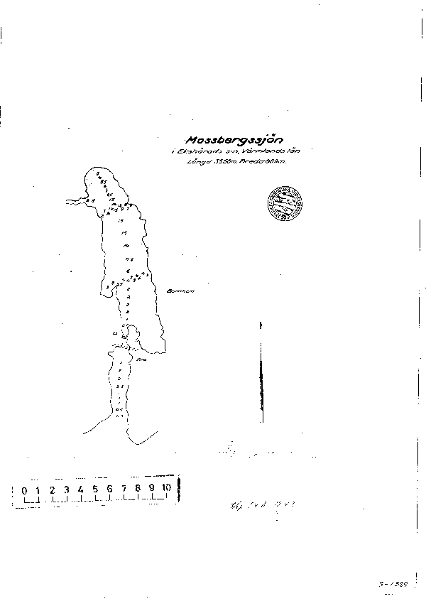 Djupkarta för Mossbergssjön — Mossbergssjön — blad 3-1389 (SMHI Vattenwebb)