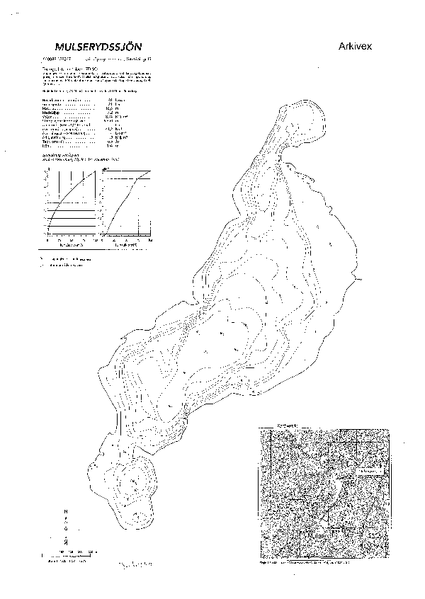 Djupkarta för Mulserydssjön — Mulserydssjön — blad 3-6460 (SMHI Vattenwebb)