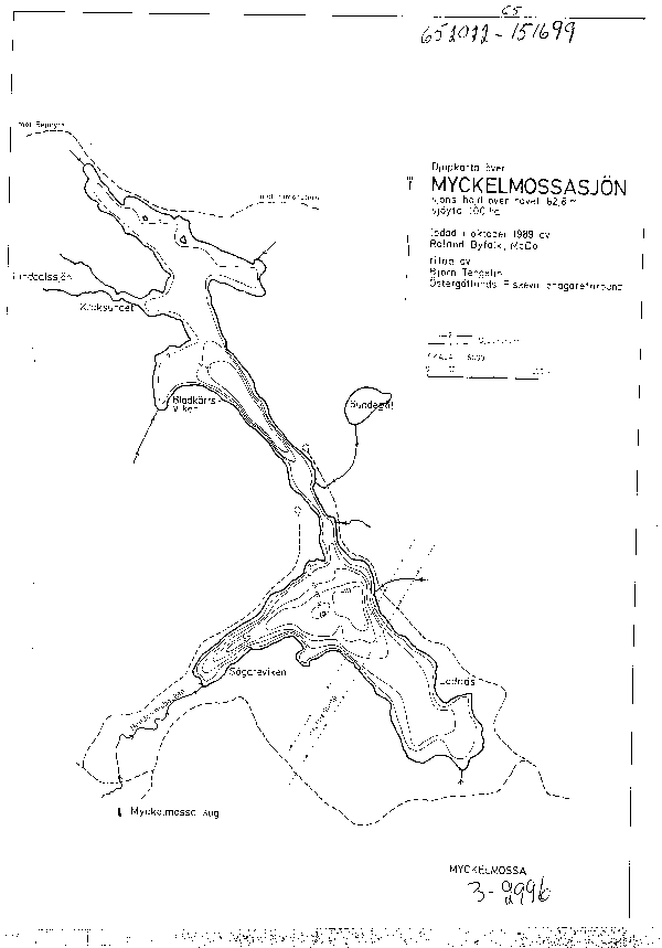 Djupkarta för Myckelmossasjön — Myckelmossasjön — blad 3-2996 (SMHI Vattenwebb)