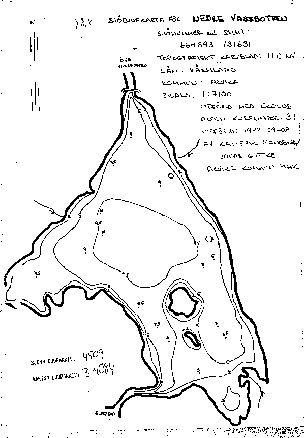 Djupkarta för Nedre Vassbotten — Nedre Vassbotten — blad 3-4084 (SMHI Vattenwebb)