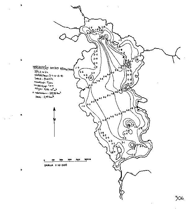 Djupkarta för Nordansjön — Nordansjön — blad 3-2535 (SMHI Vattenwebb)