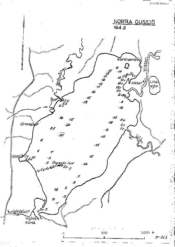Djupkarta för Norra Gussjö — Norra Gussjö — blad 3-0863 (SMHI Vattenwebb)